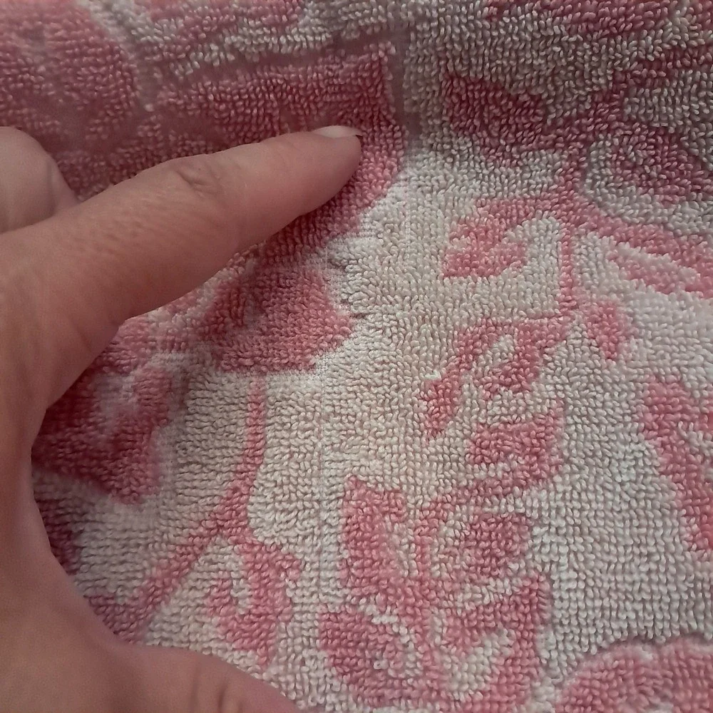 Vintage Callaway‎ Towels Pink Rose Floral hand bath fringe USA pastel reversible